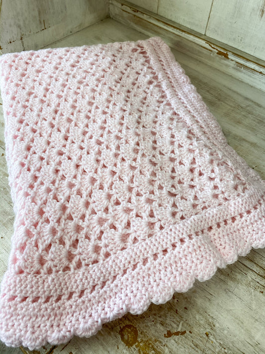 Handmade Crochet Pram Blanket Pink